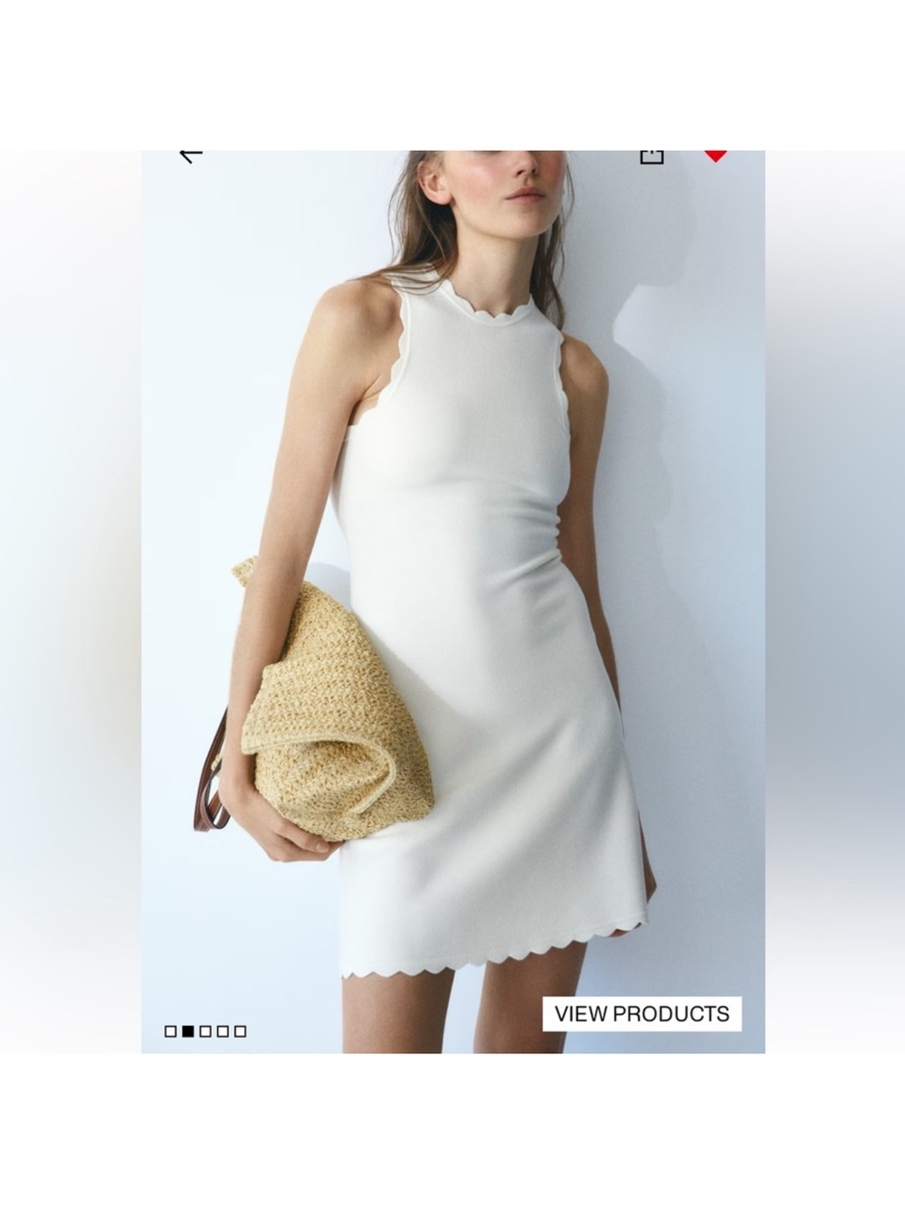 H&M Sleeveless Scallop-Edge White Mini Dress